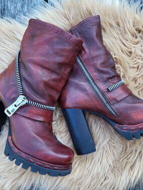 A.S.98 Made in Italy Leather Moto Boots | Size 38 | Distressed Brown